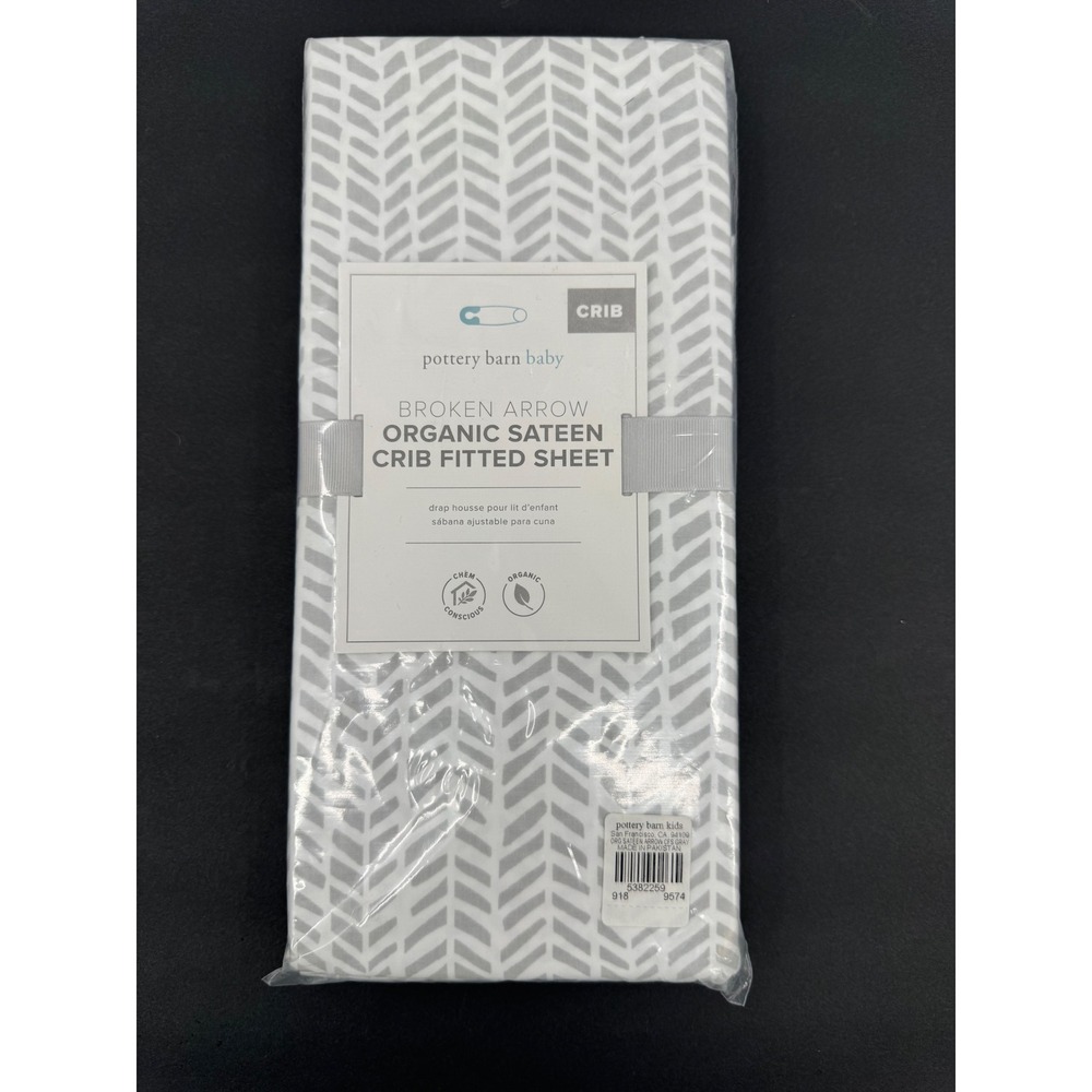 New Pottery Barn Baby Crib Fitted Sheet Gray Broken Arrow Organic Sateen Cotton